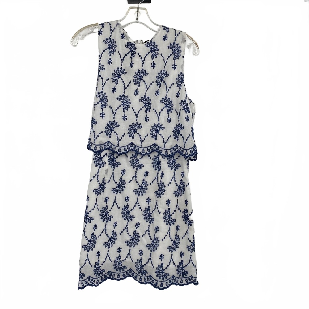 Aqua White & Blue Cotton Mini Dress | Women’s Size L